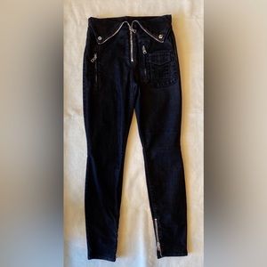 RtA Black Brushed Velvet Moto Skinny Pants